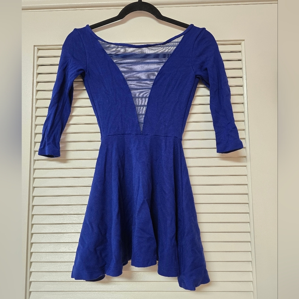 American Apparel - Blue Mesh Long-Sleeve Open Back Mini Dress